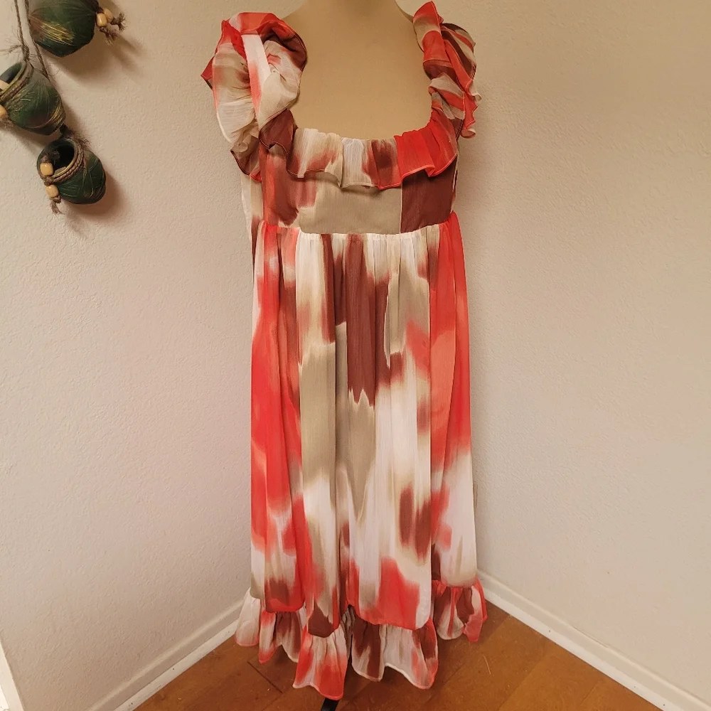 Banana Republic Factory Chiffon Watercolor Ruffle Dress With Tie Back NWT - Picture 2 of 10